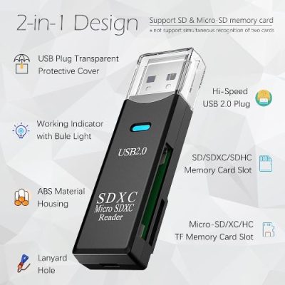 USB SD Card Reader for PC, Micro SD Card to USB Adapter, Card Reader for Camera Memory Card Reader