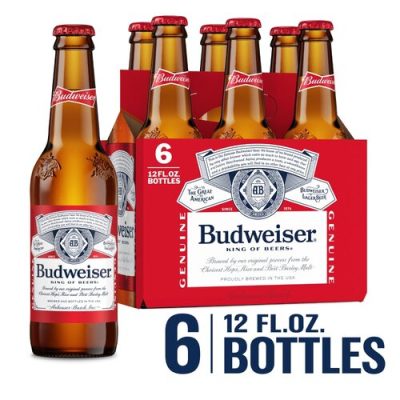 Budweiser American Lager Beer 6 Pack 12 Fl Oz Bottles