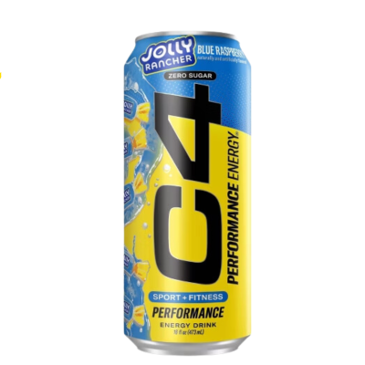C4 Energy Drink Blue Raspberry Zero Sugar Jolly Rancher 16 Fl Oz