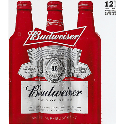 Budweiser American Lager Beer 12 Pack 16 Fl Oz Aluminum Bottles
