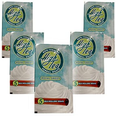 High Tea Non Tobacco All Natural Herbal Smoking Wraps – Royal Sweet – 25 Self Rolling Wraps, Made From Leaves
