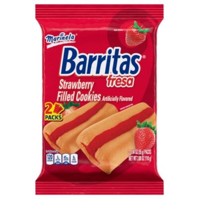 Marinela Barritas Fresa Filled Cookies, 2 Packs, Strawberry Cookie Bars