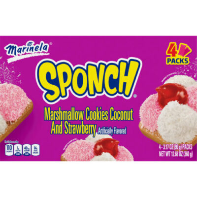 Marinela Marshmallow Cookies, Coconut And Strawberry, 4 Packs