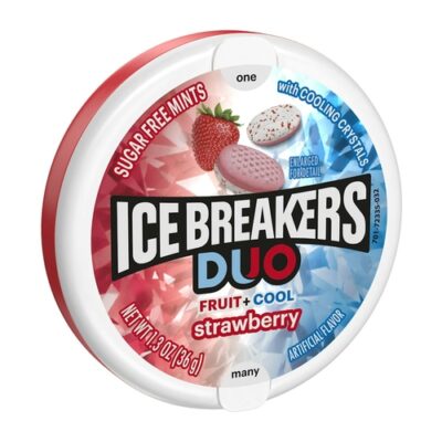 Ice Breakers Duo Fruit Plus Cool Sugar Free Mints, Tin Strawberry