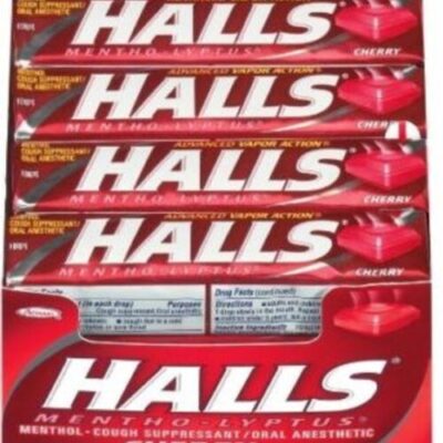 Halls Relief Cherry Flavor Cough Suppressant/Oral Anesthetic Drops 9 Ct Pack